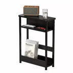 Modern Sofa Side Table, 3 Tier Wooden Narrow End Table, Slim Bedroom Nightstand, Accent Bedside Table for Small Space Living Room Bedroom