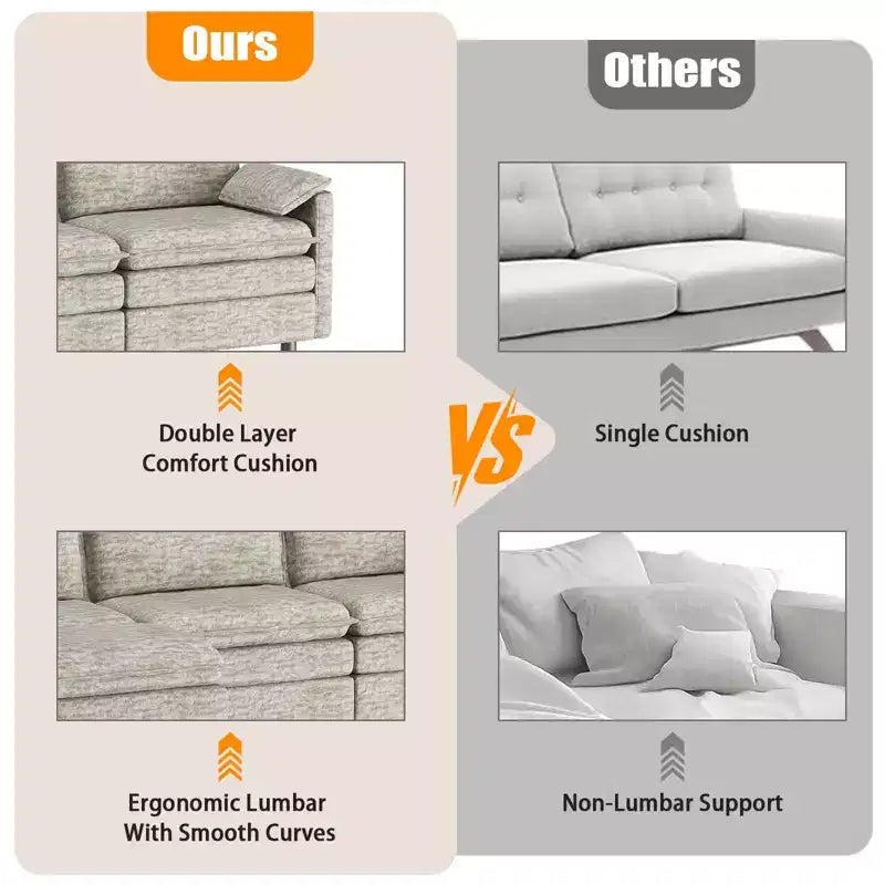 Canapé modulaire 108 XL, sectionnel moderne à assise profonde en chenille en forme de L pour 4 avec pouf amovible, canapé modulable polyvalent pour salon