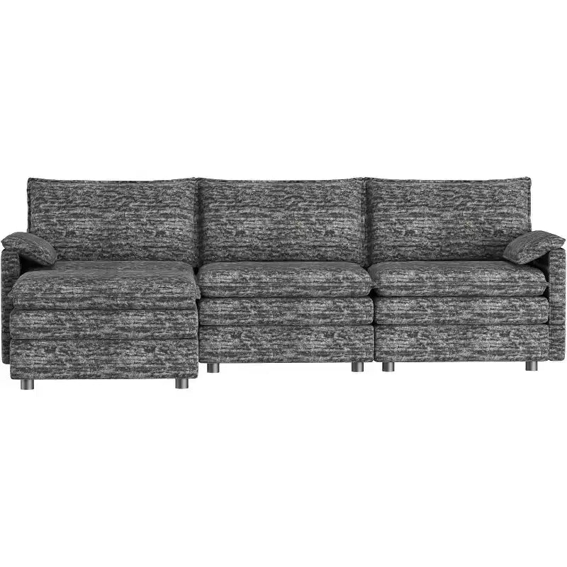 Canapé modulaire 108 XL, sectionnel moderne à assise profonde en chenille en forme de L pour 4 avec pouf amovible, canapé modulable polyvalent pour salon