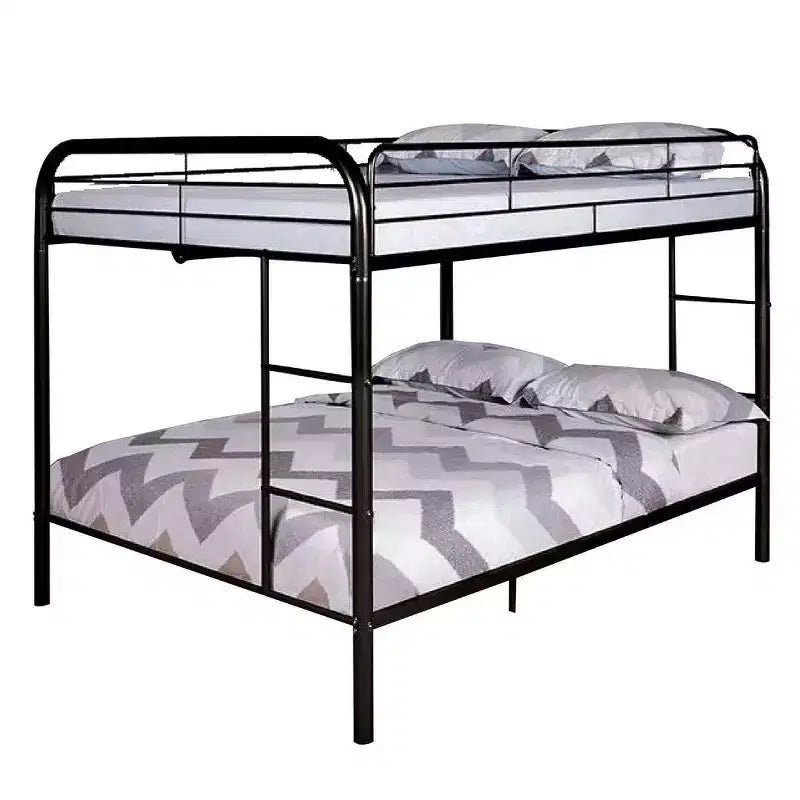 Royal Hampton Twin Over Twin Bunk Bed, Black Metal Frame, Attached Side Ladder
