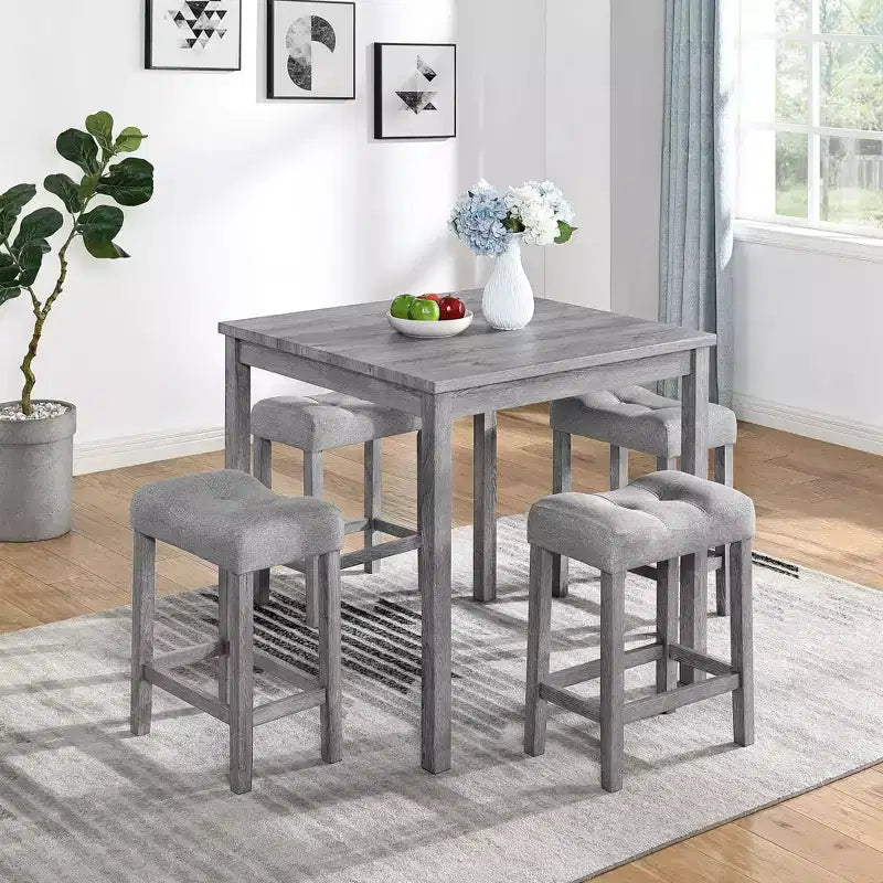 Ensemble de 5 pièces de table de bar de style ferme et tabourets de bar pour cuisine, salle à manger, ensemble de dînette vintage avec cadre en bois massif