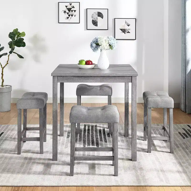Ensemble de 5 pièces de table de bar de style ferme et tabourets de bar pour cuisine, salle à manger, ensemble de dînette vintage avec cadre en bois massif