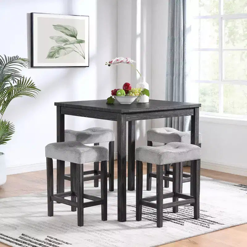Ensemble de 5 pièces de table de bar de style ferme et tabourets de bar pour cuisine, salle à manger, ensemble de dînette vintage avec cadre en bois massif