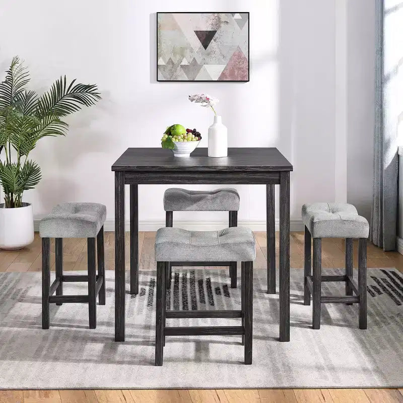 Ensemble de 5 pièces de table de bar de style ferme et tabourets de bar pour cuisine, salle à manger, ensemble de dînette vintage avec cadre en bois massif