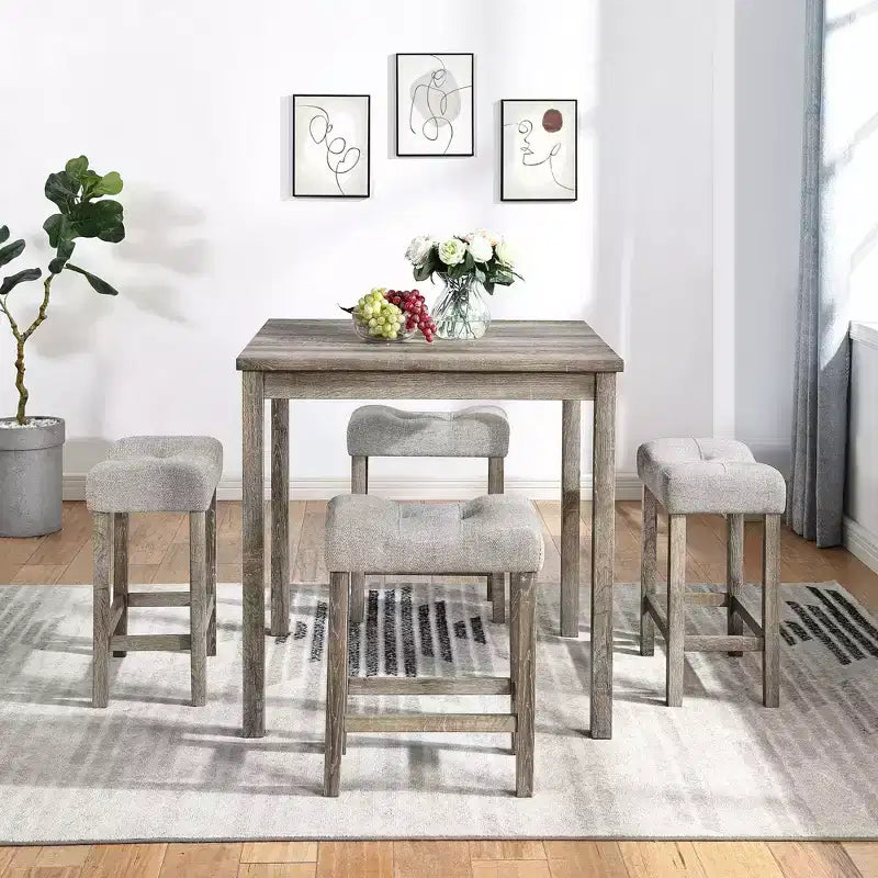 Ensemble de 5 pièces de table de bar de style ferme et tabourets de bar pour cuisine, salle à manger, ensemble de dînette vintage avec cadre en bois massif