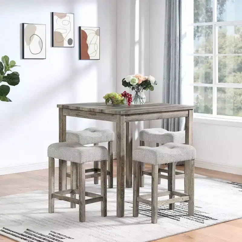 Ensemble de 5 pièces de table de bar de style ferme et tabourets de bar pour cuisine, salle à manger, ensemble de dînette vintage avec cadre en bois massif