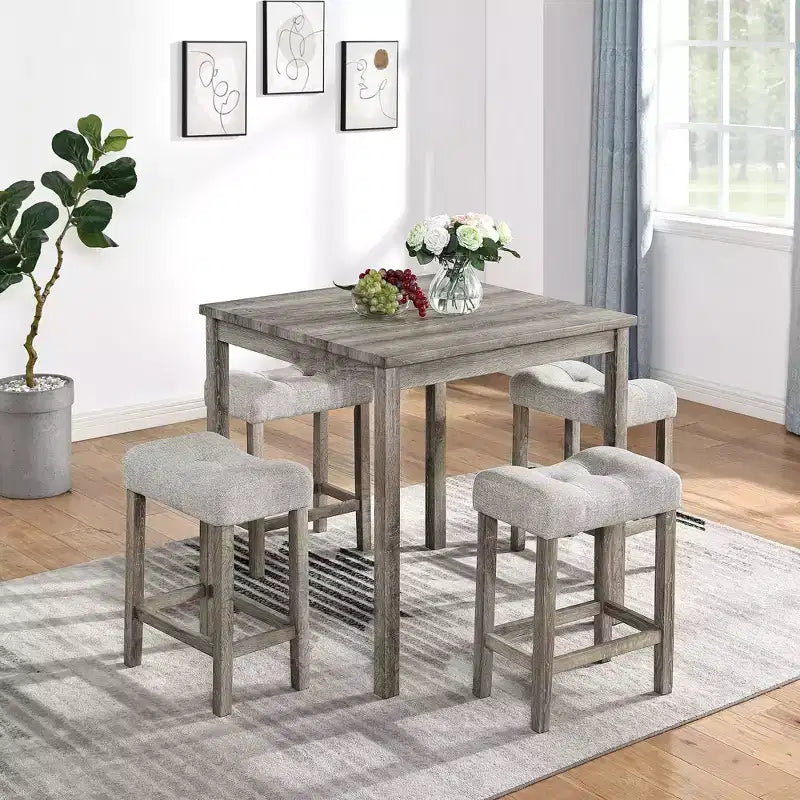 Ensemble de 5 pièces de table de bar de style ferme et tabourets de bar pour cuisine, salle à manger, ensemble de dînette vintage avec cadre en bois massif