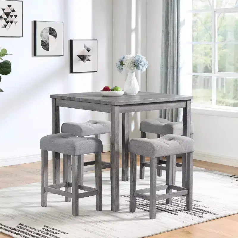Ensemble de 5 pièces de table de bar de style ferme et tabourets de bar pour cuisine, salle à manger, ensemble de dînette vintage avec cadre en bois massif