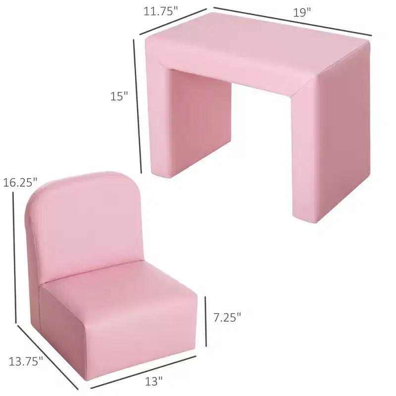 Canapé et chaise multifonctionnels 2-en-1 pour enfants, ensemble de table et chaise convertibles, cadeau pour garçons et filles de 3 ans - Rose