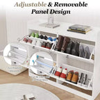 Grand meuble à chaussures avec 4 tiroirs basculants, crochets et espace de rangement – une solution de rangement de chaussures dissimulée pour les entrées, les couloirs et les salons.