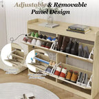 Grand meuble à chaussures avec 4 tiroirs basculants, crochets et espace de rangement – une solution de rangement de chaussures dissimulée pour les entrées, les couloirs et les salons.