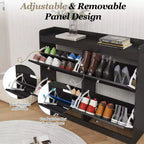Grand meuble à chaussures avec 4 tiroirs basculants, crochets et espace de rangement – une solution de rangement de chaussures dissimulée pour les entrées, les couloirs et les salons.