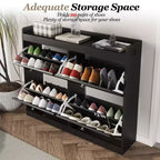 Grand meuble à chaussures avec 4 tiroirs basculants, crochets et espace de rangement – une solution de rangement de chaussures dissimulée pour les entrées, les couloirs et les salons.