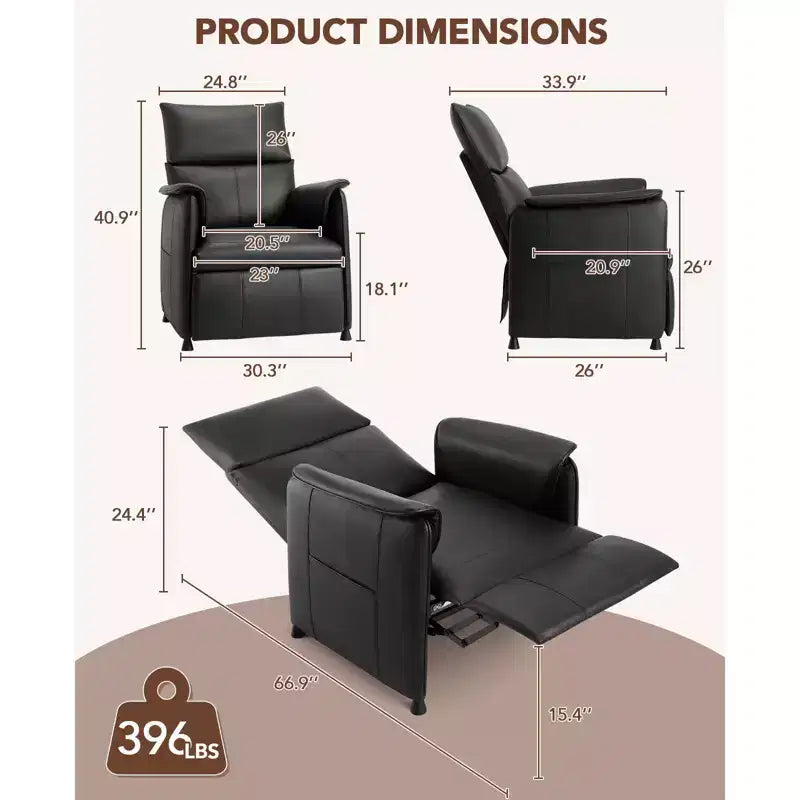 Canapé simple, fauteuil inclinable avec fonction mémoire, cuir PU, siège de cinéma maison, adapté au salon et au bureau.