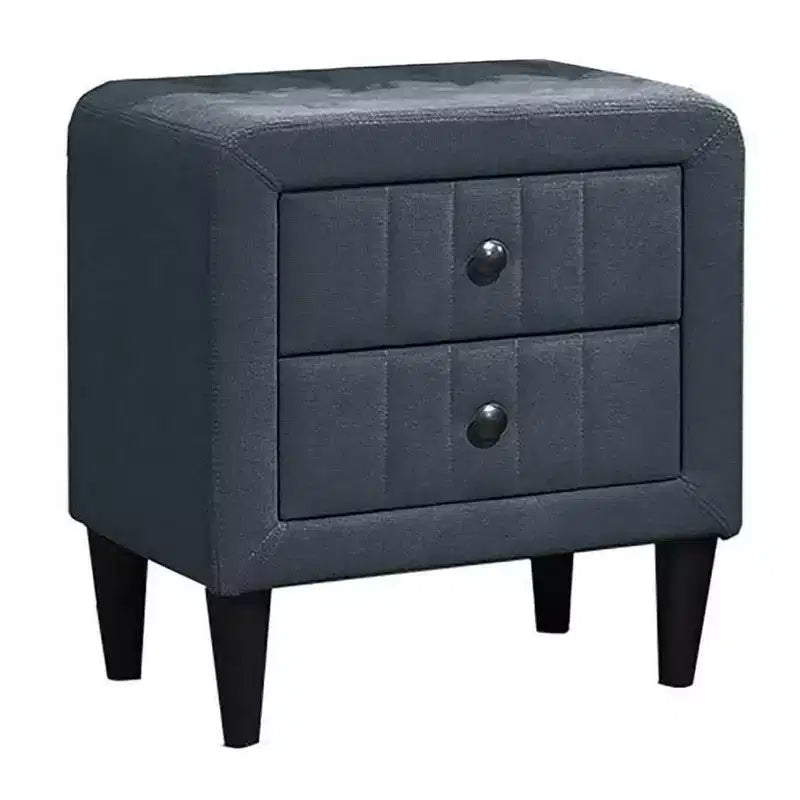 Table de chevet, 2 tiroirs, 56 cm, recouverte de lin gris anthracite