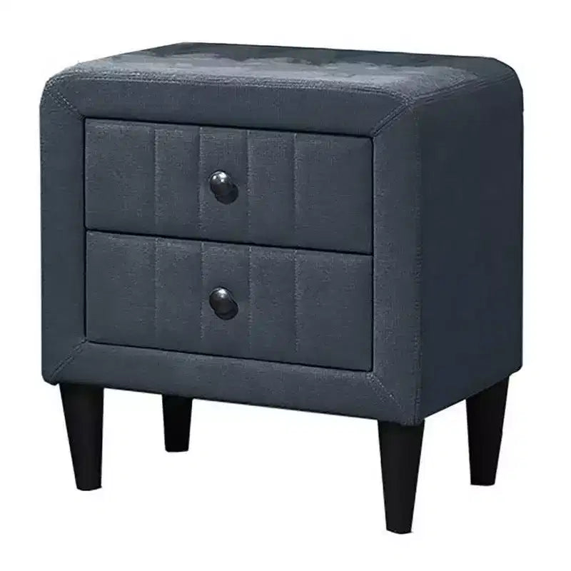 Table de chevet, 2 tiroirs, 56 cm, recouverte de lin gris anthracite