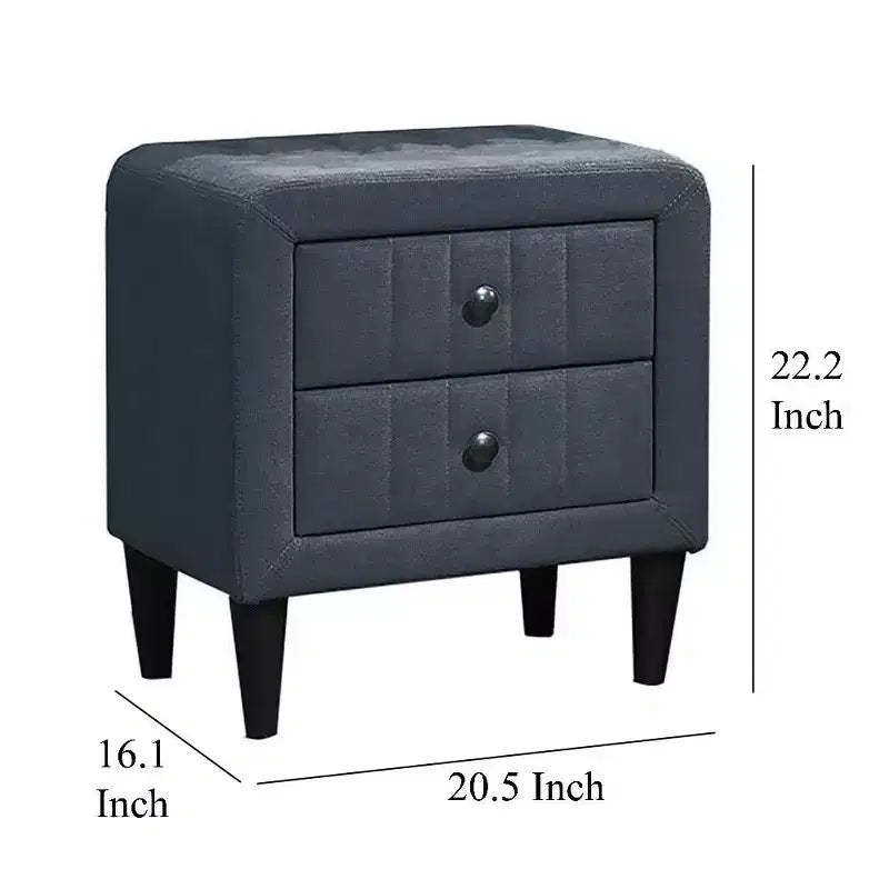 Table de chevet, 2 tiroirs, 56 cm, recouverte de lin gris anthracite