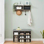 COZONY 31.5 Hall Tree with Shoe Bench, 8-Cubby Entryway Organizer & Wall-Mounted Coat Rack, Rustic Brown, for Hallway, Mudroom, Foyer