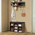 31,5 Po Hall Tree avec banc à chaussures, organisateur d'entrée à 8 cubes et patère murale, marron rustique, pour couloir, vestiaire, entrée