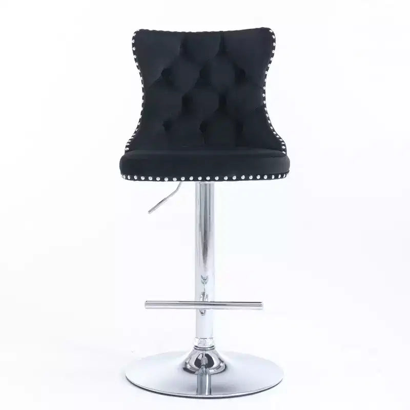 Tabourets de bar pivotants en velours hauteur comptoir, lot de 2, tabourets de bar pivotants à 360° avec dossier capitonné et cadre argenté mat