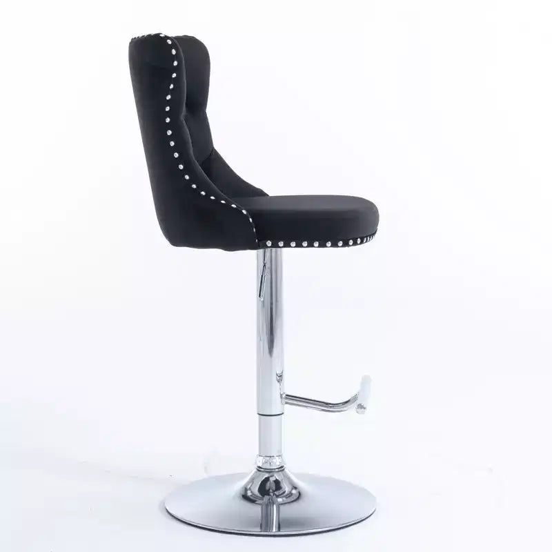Tabourets de bar pivotants en velours hauteur comptoir, lot de 2, tabourets de bar pivotants à 360° avec dossier capitonné et cadre argenté mat