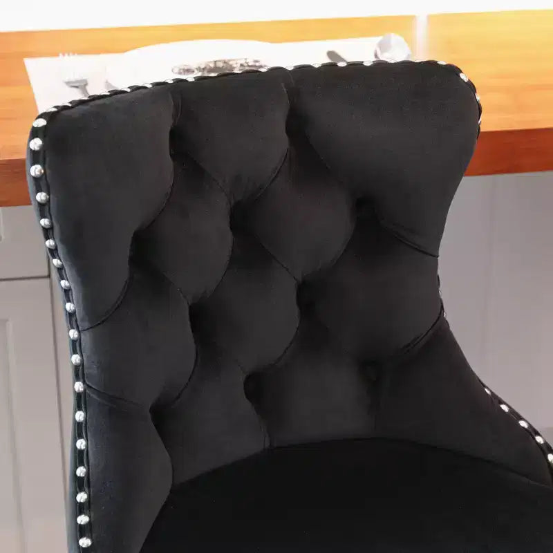 Tabourets de bar pivotants en velours hauteur comptoir, lot de 2, tabourets de bar pivotants à 360° avec dossier capitonné et cadre argenté mat