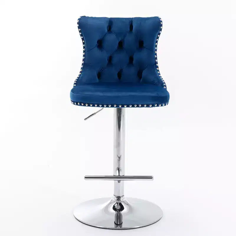 Tabourets de bar pivotants en velours hauteur comptoir, lot de 2, tabourets de bar pivotants à 360° avec dossier capitonné et cadre argenté mat