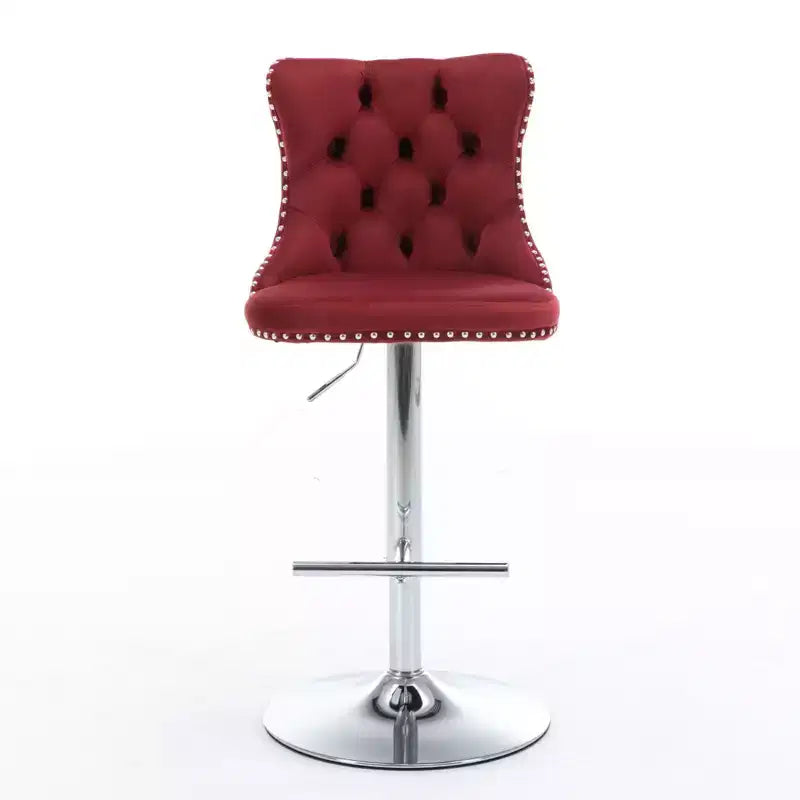 Tabourets de bar pivotants en velours hauteur comptoir, lot de 2, tabourets de bar pivotants à 360° avec dossier capitonné et cadre argenté mat
