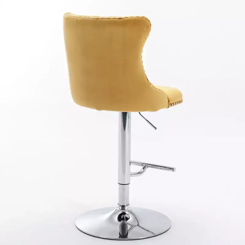 Tabourets de bar pivotants en velours hauteur comptoir, lot de 2, tabourets de bar pivotants à 360° avec dossier capitonné et cadre argenté mat