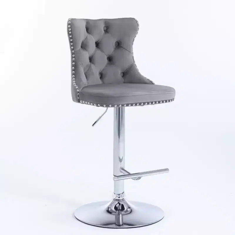 Tabourets de bar pivotants en velours hauteur comptoir, lot de 2, tabourets de bar pivotants à 360° avec dossier capitonné et cadre argenté mat