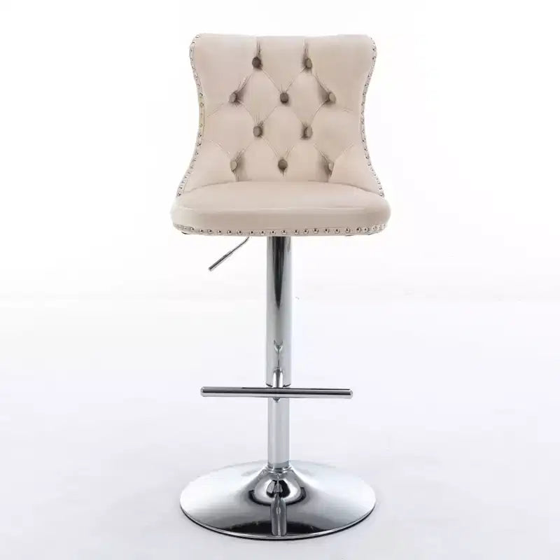 Tabourets de bar pivotants en velours hauteur comptoir, lot de 2, tabourets de bar pivotants à 360° avec dossier capitonné et cadre argenté mat