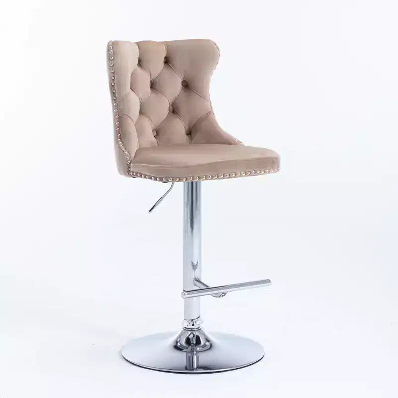 Tabourets de bar pivotants en velours hauteur comptoir, lot de 2, tabourets de bar pivotants à 360° avec dossier capitonné et cadre argenté mat