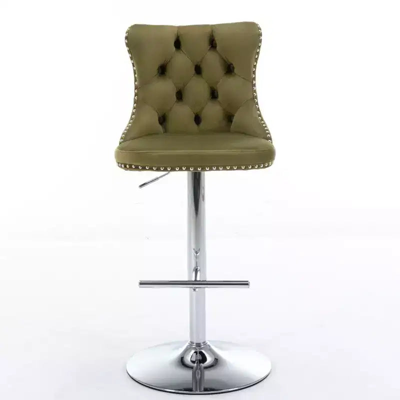 Tabourets de bar pivotants en velours hauteur comptoir, lot de 2, tabourets de bar pivotants à 360° avec dossier capitonné et cadre argenté mat
