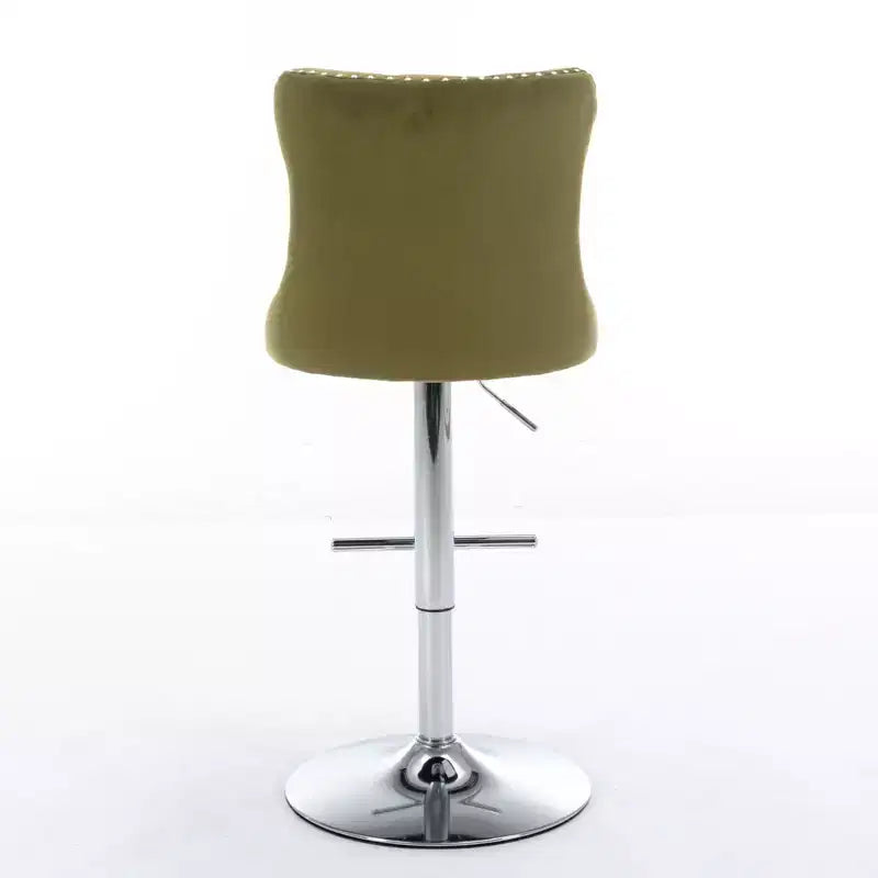 Tabourets de bar pivotants en velours hauteur comptoir, lot de 2, tabourets de bar pivotants à 360° avec dossier capitonné et cadre argenté mat