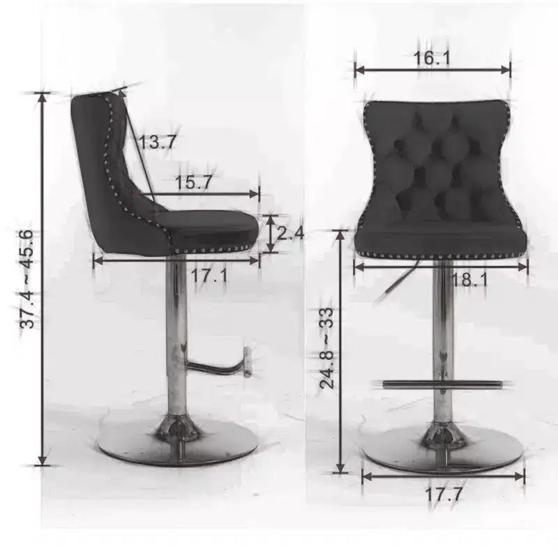 Tabourets de bar pivotants en velours hauteur comptoir, lot de 2, tabourets de bar pivotants à 360° avec dossier capitonné et cadre argenté mat