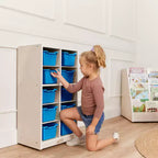 Meuble de rangement mobile à 10 casiers et 10 bacs frontaux inclinés, 5x2, mobilier pour enfants