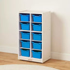 Meuble de rangement mobile à 10 casiers et 10 bacs frontaux inclinés, 5x2, mobilier pour enfants