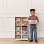 Meuble de rangement mobile à 10 casiers et 10 bacs frontaux inclinés, 5x2, mobilier pour enfants