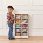 Meuble de rangement mobile à 10 casiers et 10 bacs frontaux inclinés, 5x2, mobilier pour enfants