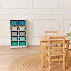 Meuble de rangement mobile à 10 casiers et 10 bacs frontaux inclinés, 5x2, mobilier pour enfants