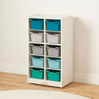 Meuble de rangement mobile à 10 casiers et 10 bacs frontaux inclinés, 5x2, mobilier pour enfants