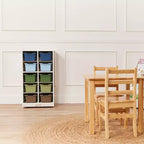 Meuble de rangement mobile à 10 casiers et 10 bacs frontaux inclinés, 5x2, mobilier pour enfants