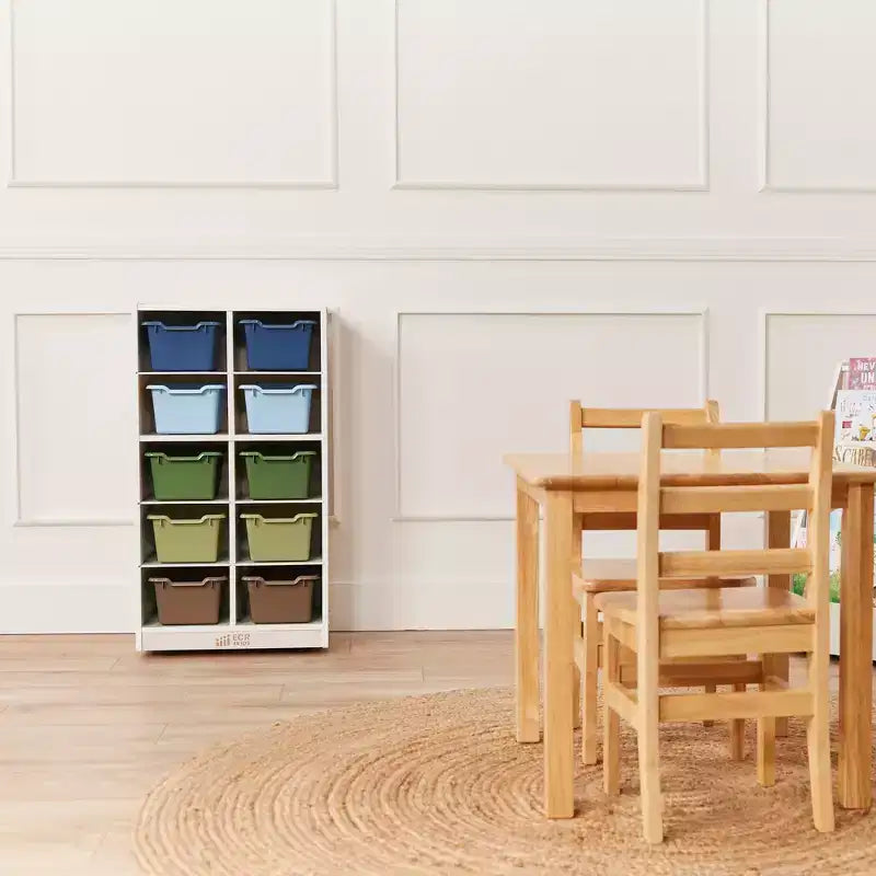 Meuble de rangement mobile à 10 casiers et 10 bacs frontaux inclinés, 5x2, mobilier pour enfants