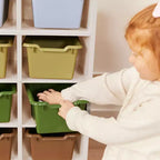 Meuble de rangement mobile à 10 casiers et 10 bacs frontaux inclinés, 5x2, mobilier pour enfants