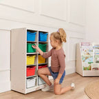 Meuble de rangement mobile à 10 casiers et 10 bacs frontaux inclinés, 5x2, mobilier pour enfants