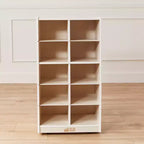 Meuble de rangement mobile à 10 casiers et 10 bacs frontaux inclinés, 5x2, mobilier pour enfants