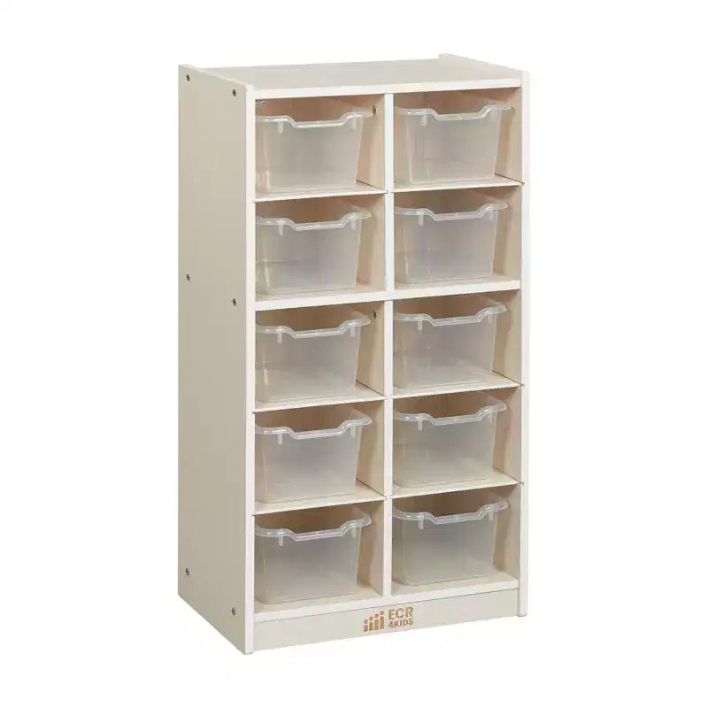 Meuble de rangement mobile à 10 casiers et 10 bacs frontaux inclinés, 5x2, mobilier pour enfants