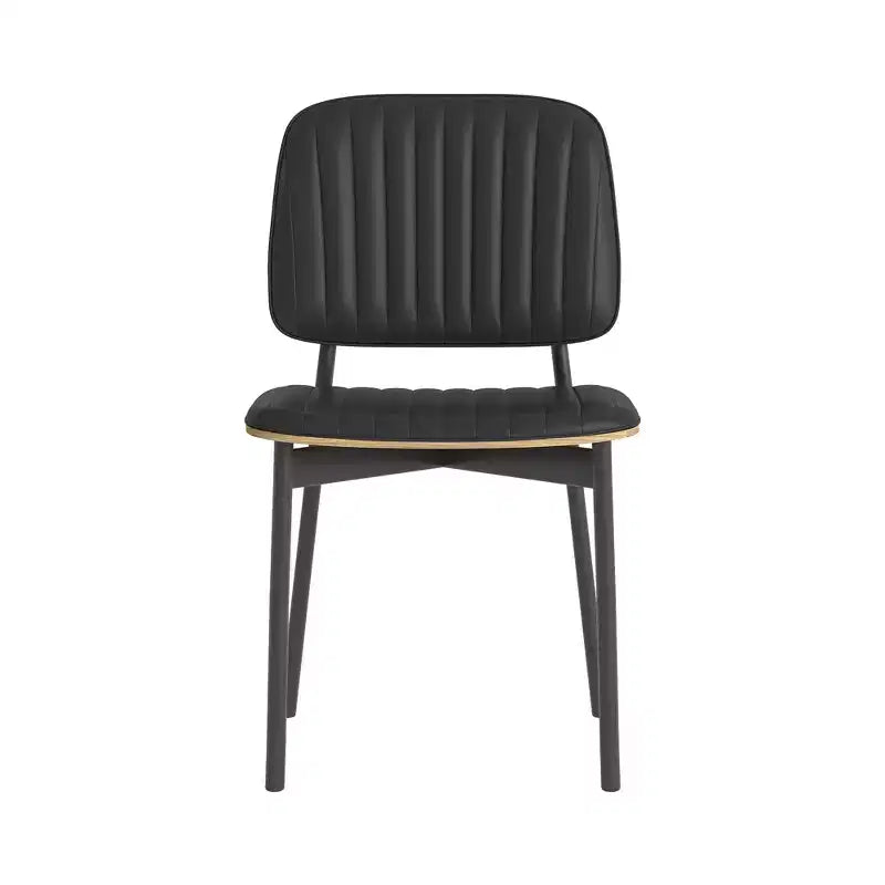 Chaise de salle à manger moderne du milieu du siècle, dossier et assise en cuir rembourrés, chaise d'appoint élégante pour cuisine salle à manger salon, noir