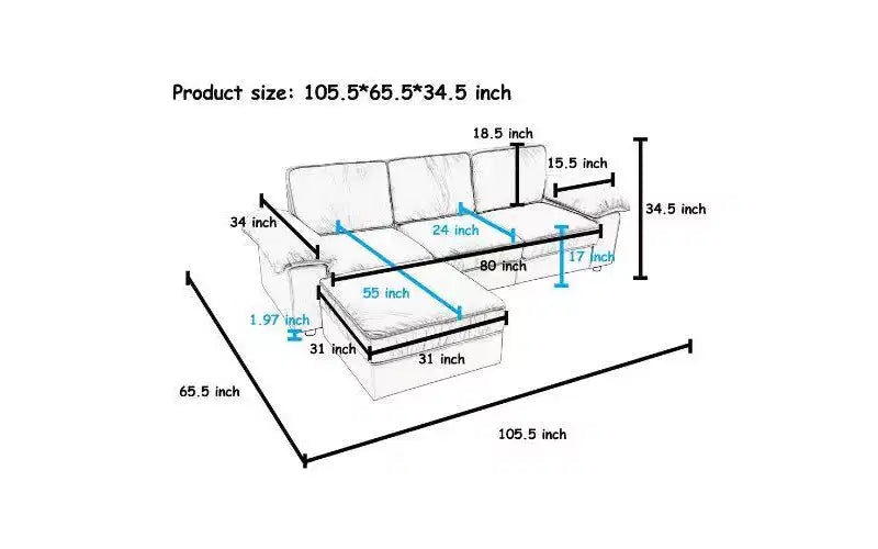 Canapé d'angle modulable moderne 4 places en velours Cleo 105,5''