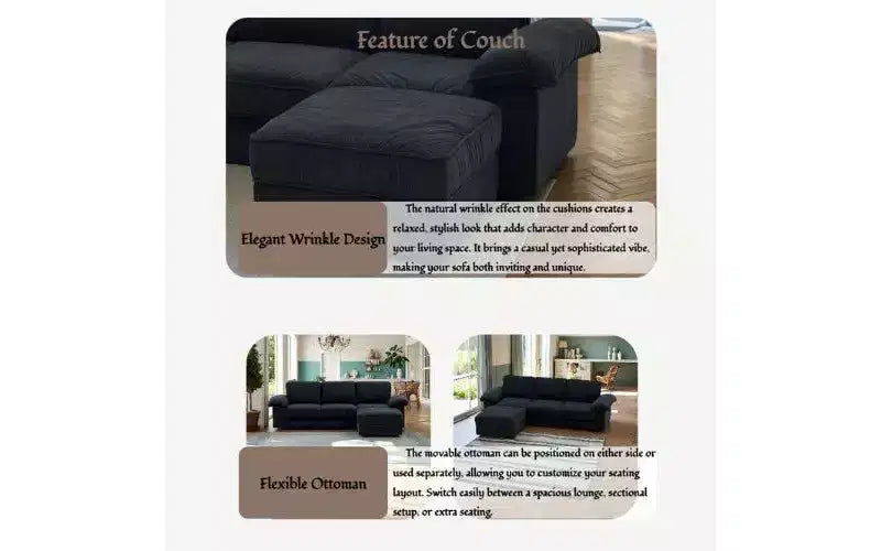 Canapé d'angle modulable moderne 4 places en velours Cleo 105,5''